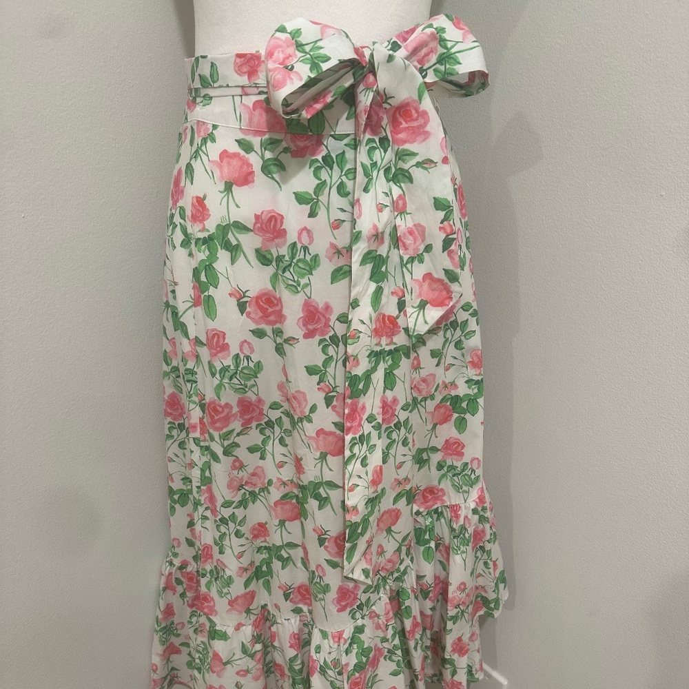 NWT  Hill House Mirabel in Pink Roses Floral Cotton Poplin Wrap Skirt S